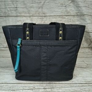 Coach Black Nylon Leather Hampton Tote Shoulder Handbag Purse L0682-F10696